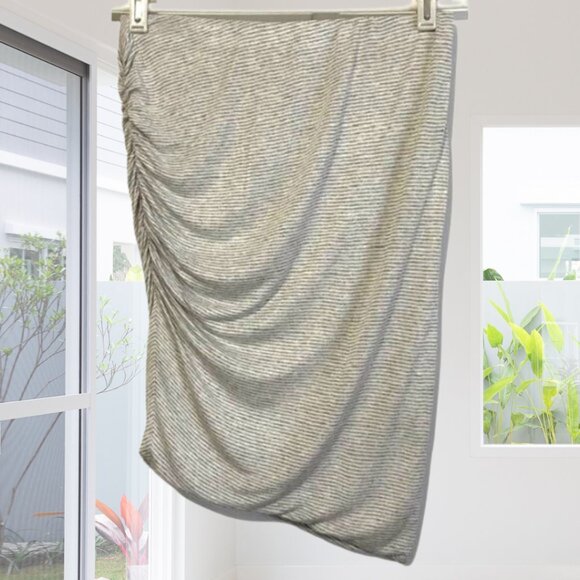Splendid Winward Micro Stripe Skirt With Ruching Asymmetrical Hem - Picture 1 of 12